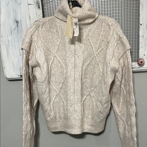 Elie Tahari Beige Cable Knit Turtleneck Sweater